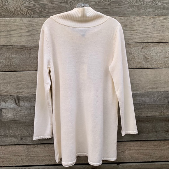 Eileen Fisher Sweater Womens L Merino Wool Tunic Long Sleeve Mock Ivory Cream - Picture 2 of 16